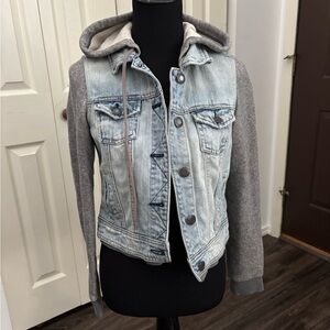 American Eagle Denim and Gray Hooded Jacket